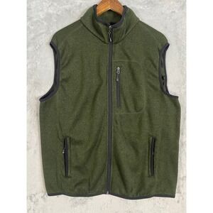 Free Country Fleece Vest Sz L Green Full Zip Pockets‎ Outdoor Travel Workwear